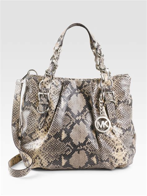 michael michael kors sloan embossed python tote black|Michael Kors Python Large Bags & Handbags for Women.